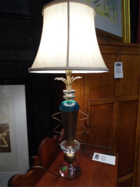 HIVO G. VAN TEAL TABLE LAMP, GOLD WITH COLORED LUCITE: HIVO G. VAN TEAL TABLE LAMP, GOLD WITH COLORED LUCITE ACCENTS, APPROX 20"H, SKU7317.12