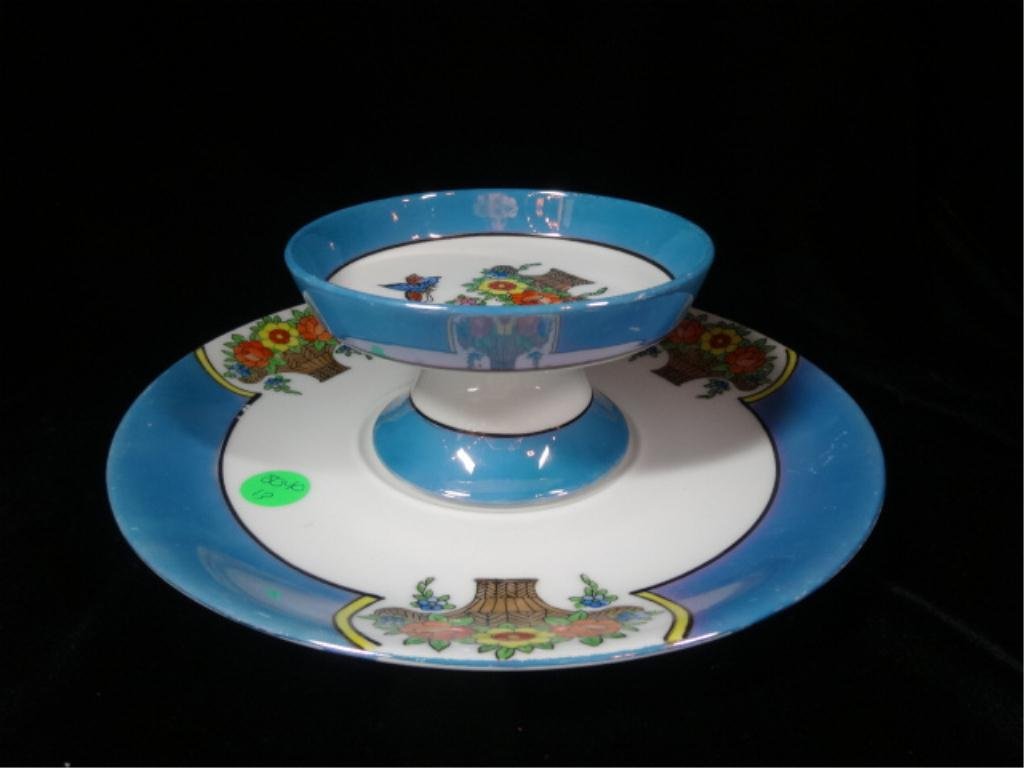 2 PC NORITAKE PEDESTAL BOWL & LARGE SAUCER, BOWL APPROX: 2 PC NORITAKE PEDESTAL BOWL & LARGE SAUCER, BOWL APPROX 2.75"H X 4.5" DIAMETER, SAUCER APPROX 9.5" DIAMETER, SKU8040.13