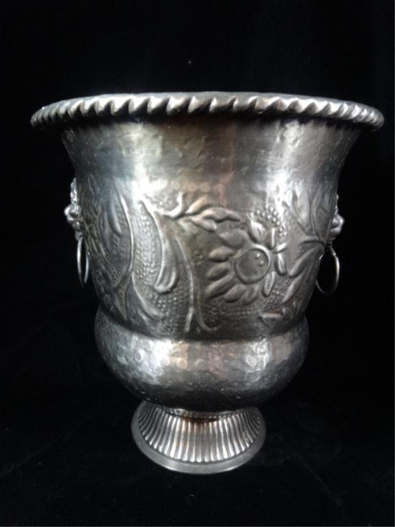 METAL URN WITH LION HEAD HANDLES, APPROX 10.5" X 9.75",: METAL URN WITH LION HEAD HANDLES, APPROX 10.5" X 9.75", SKU373.42
