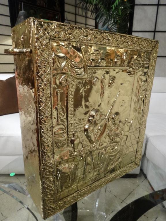 GOLD FINISH EMBOSSED UMBRELLA STAND, APPROX 22"H X 18"D: GOLD FINISH EMBOSSED UMBRELLA STAND, APPROX 22"H X 18"D