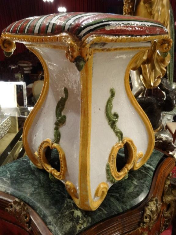 CERAMIC GARDEN STOOL WITH CERAMIC PILLOW TOP, APPROX: CERAMIC GARDEN STOOL WITH CERAMIC PILLOW TOP, APPROX 18"H, SKU397.03