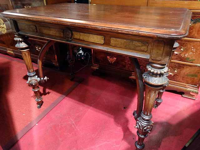ANTIQUE GOTHIC REVIVAL TABLE, ELABORATELY CARVED LEGS,: ANTIQUE GOTHIC REVIVAL TABLE, ELABORATELY CARVED LEGS, APPROX 4'W