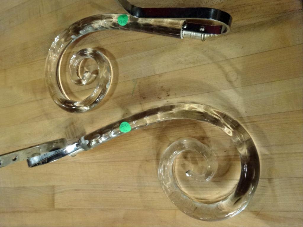 2 SPIRAL GLASS CURTAIN ROD BRACKETS, APPROX 13",: 2 SPIRAL GLASS CURTAIN ROD BRACKETS, APPROX 13", SKU8040.26