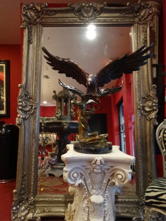 HUGE ORNATE SILVER FINISH MIRROR, APPROX 7.5'H X 4.5'W,: HUGE ORNATE SILVER FINISH MIRROR, APPROX 7.5'H X 4.5'W, SKU434.03