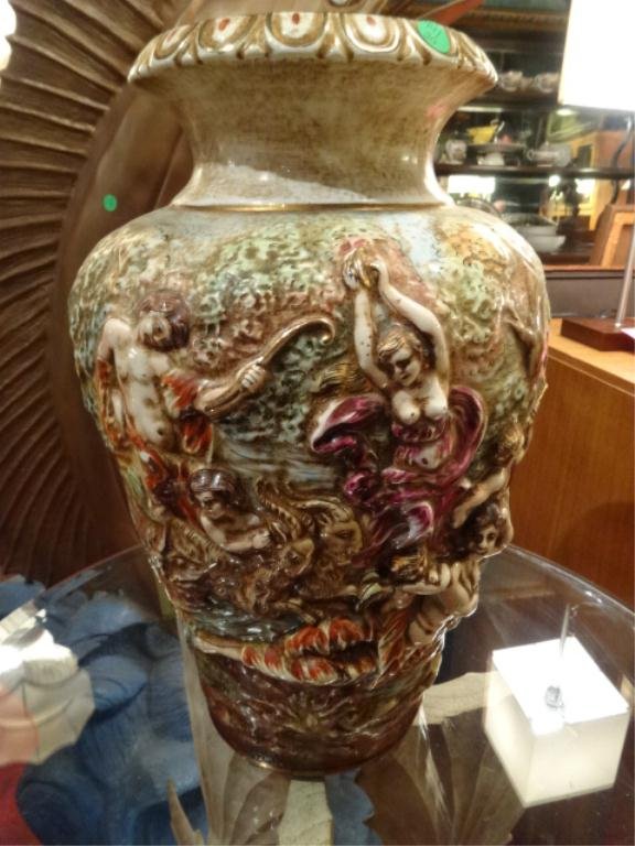 HUGE CAPODIMONTE VASE, MADE IN ITALY, VERY WELL DONE: HUGE CAPODIMONTE VASE, MADE IN ITALY, VERY WELL DONE PRIOR REPAIR, APPROX 19"H, SKU441.20