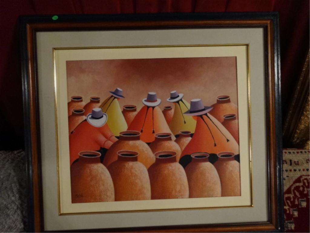 RAPHAEL MOISES PAINTING ON CANVAS, FIGURES WITH POTTERY: RAPHAEL MOISES PAINTING ON CANVAS, FIGURES WITH POTTERY URNS, SIGNED MOISES, 31" X 35", SKU 7367.3