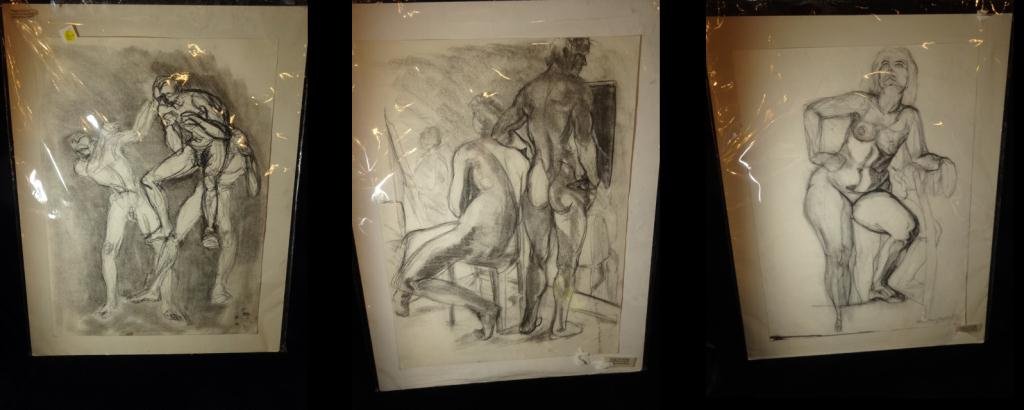 3 ORIGINAL DRAWINGS BY ELVI JO DOUGHERTY, ALBRIGHT-KNOX: 3 ORIGINAL DRAWINGS BY ELVI JO DOUGHERTY, ALBRIGHT-KNOX MURALIST, EACH IMAGE APPROX 24" X 18", EACH APPROX 28" X 22" MATTED, SKU7392.02 C3