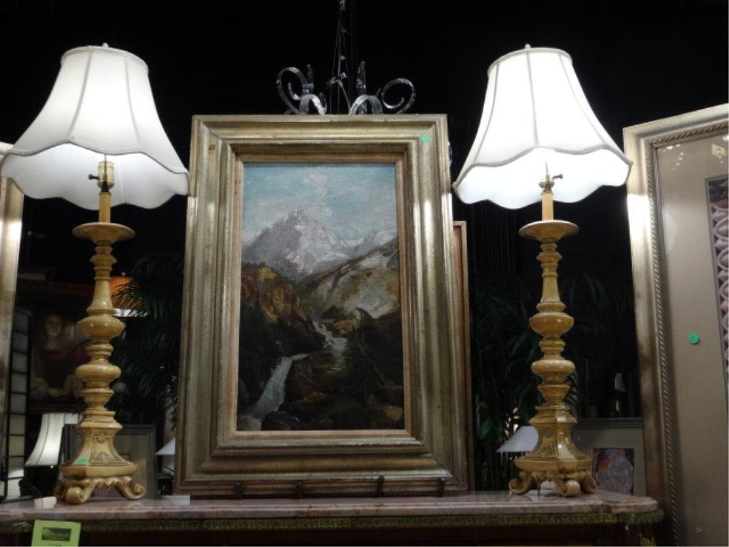 PAIR TALL VINTAGE TOLE LAMPS, ANTIQUE CREAM, APPROX: PAIR TALL VINTAGE TOLE LAMPS, ANTIQUE CREAM, APPROX 38"H, SKU384.01