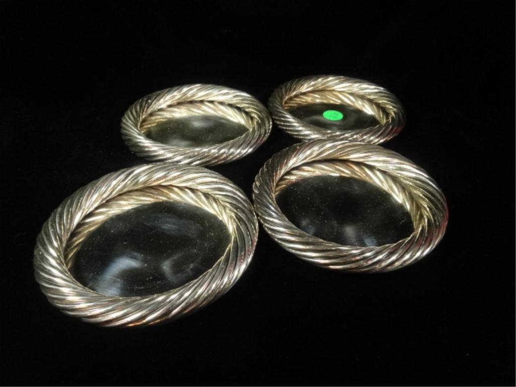 4 PC VALENTI SILVERPLATE WINE BOTTLE COASTERS, 5.25"W,: 4 PC VALENTI SILVERPLATE WINE BOTTLE COASTERS, 5.25"W, SKU465.35