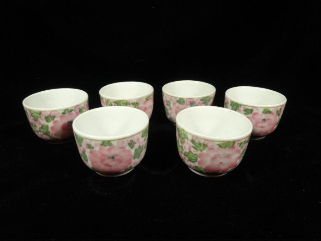 6 THAI PORCELAIN CUPS, FLORAL DESIGNS, APPROX1.5"H,: 6 THAI PORCELAIN CUPS, FLORAL DESIGNS, APPROX1.5"H, SKU465.33