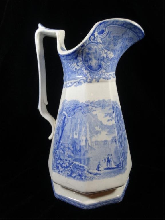 BLUE & WHITE PORCELAIN PITCHER, SOME MINOR: BLUE & WHITE PORCELAIN PITCHER, SOME MINOR CRACKS/CRAZING, APPROX 12"H, SKU415.02