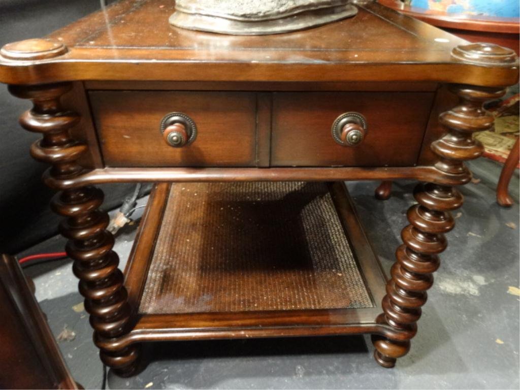 WOOD SIDE TABLE WITH RATTAN INSET UNDERTIER, APPROX 3': WOOD SIDE TABLE WITH RATTAN INSET UNDERTIER, APPROX 3' X 2', SKU429.05