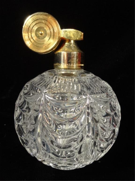 VINTAGE MARCEL FRANCK SGDG CRYSTAL PERFUME BOTTLE: VINTAGE MARCEL FRANCK SGDG CRYSTAL PERFUME BOTTLE ATOMIZER, MADE IN FRANCE, APPROX 5"H, SKU482.19