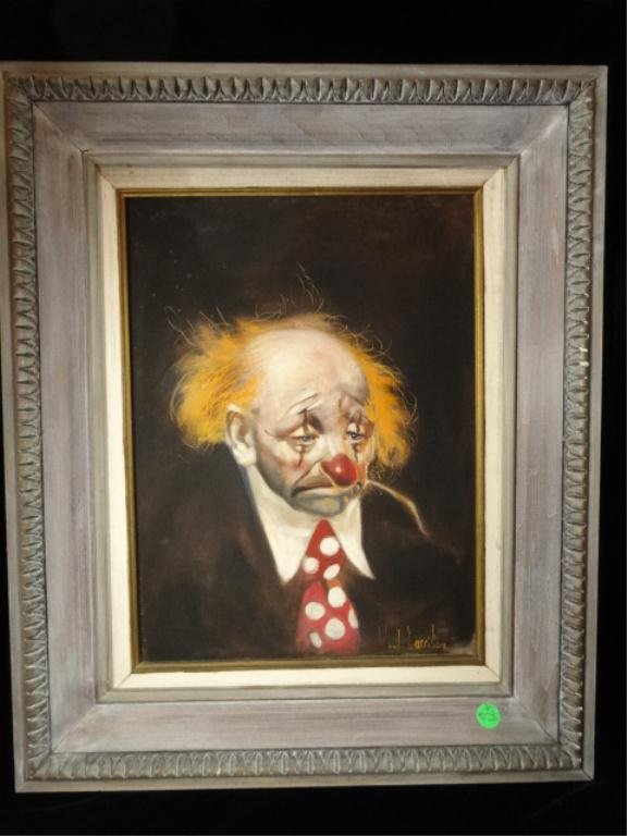 LLOYD GARRISON PAINTING ON BOARD, CLOWN, APPROX 22.25": LLOYD GARRISON PAINTING ON BOARD, CLOWN, APPROX 22.25" X 18.25", SKU479.06