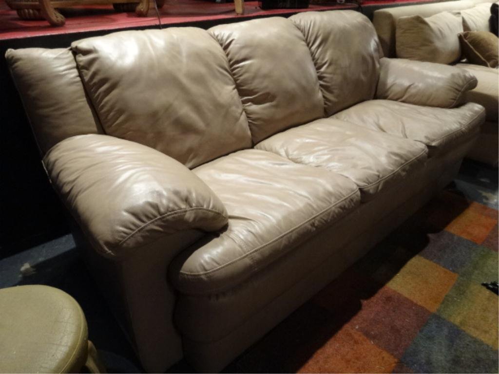 PALLISTER LEATHER SOFA, CURVED ARMS, BEIGE LEATHER, #1: PALLISTER LEATHER SOFA, CURVED ARMS, BEIGE LEATHER, #1 OF TWO SOFAS AVAILABLE (EACH SOLD SEPARATELY), SKU999