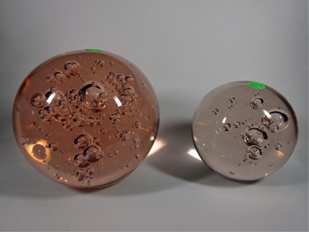 2 BUBBLE INFUSED CRYSTAL BALLS, APPROX 6.5" & 5",: 2 BUBBLE INFUSED CRYSTAL BALLS, APPROX 6.5" & 5", SKU482.67