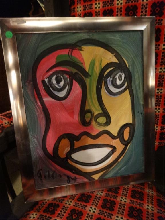 PETER KEIL SIGNED PAINTING ON BOARD, SIGNED LOWER LEFT,: PETER KEIL SIGNED PAINTING ON BOARD, SIGNED LOWER LEFT, SIGNED AND TITLED "CLINT EASTWOOD" ON VERSO, IN SILVER FINISH FRAME, 23" X 19" FRAMED, SKU474.4