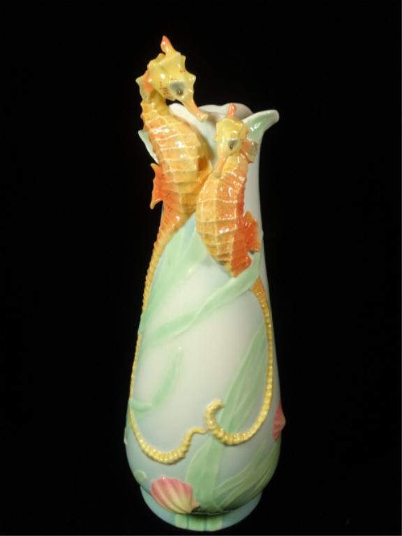 FRANZ PORCELAIN SEAHORSE VASE, WITH ORIGINAL BOX,: FRANZ PORCELAIN SEAHORSE VASE, WITH ORIGINAL BOX, APPROX 13.25"H
