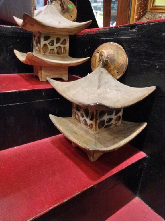 2 PC SET PAGODA FORM HANGING CEILING LIGHTS, APPROX: 2 PC SET PAGODA FORM HANGING CEILING LIGHTS, APPROX 11"H