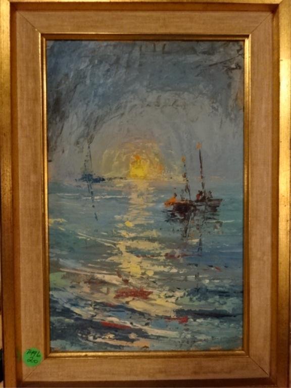 OIL ON CANVAS, OCEAN SUNSET, UNSIGNED, 16.5" X 11.75": OIL ON CANVAS, OCEAN SUNSET, UNSIGNED, 16.5" X 11.75" FRAMED, SKU7496.20