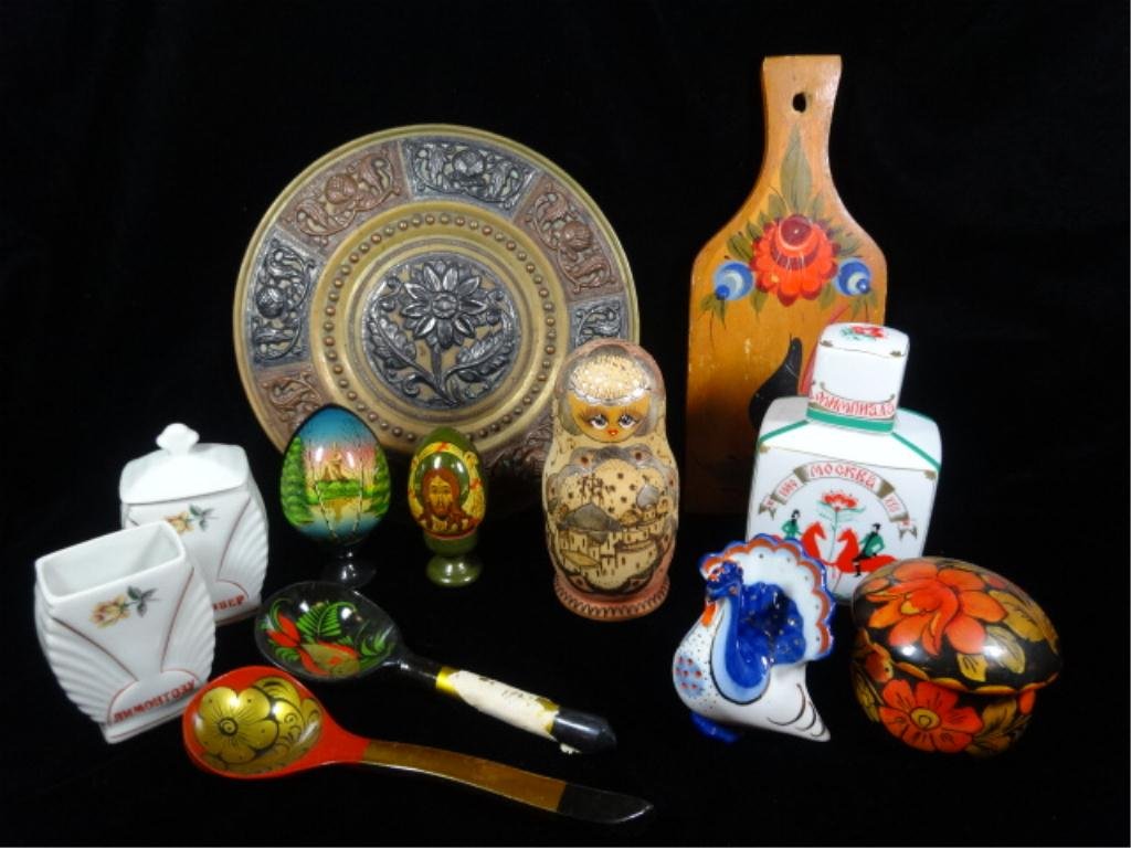 12 PC GROUP ASSORTED RUSSIAN COLLECTIBLES, INCLUDES: 12 PC GROUP ASSORTED RUSSIAN COLLECTIBLES, INCLUDES NESTING DOLL