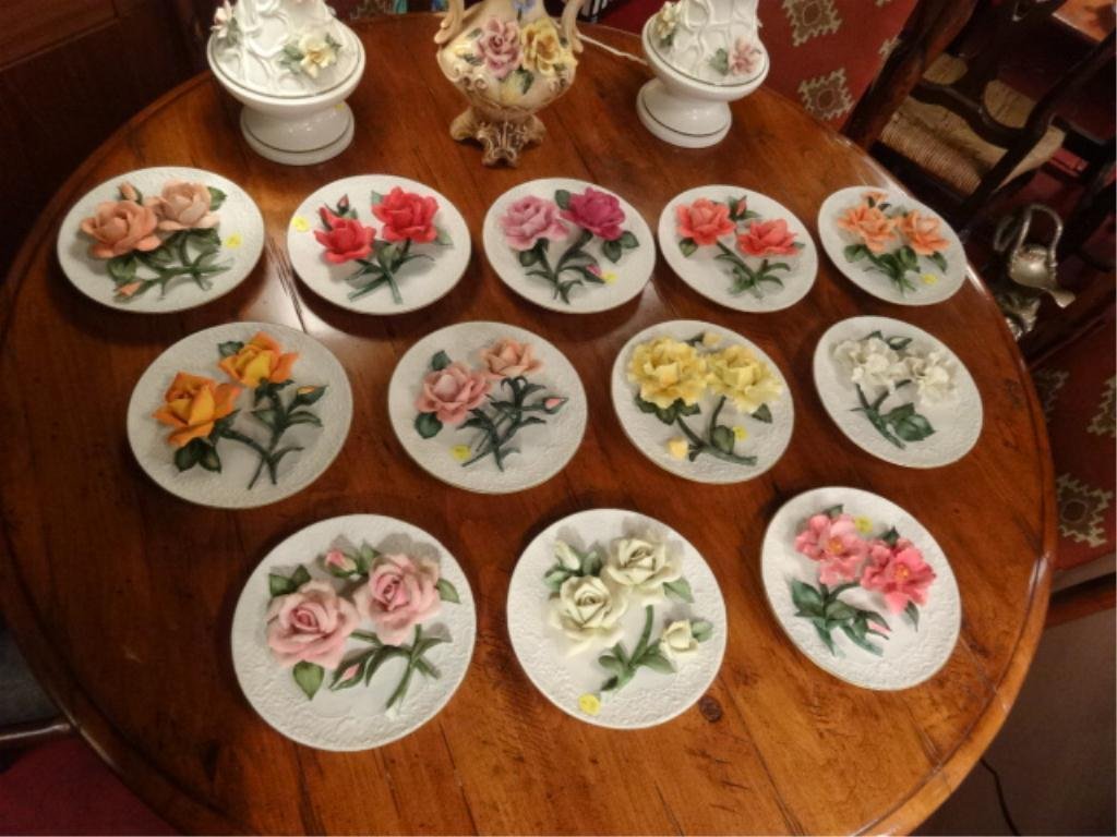12 FRANKLIN MINT BISQUE PORCELAIN ROSE PLATES, FINELY
