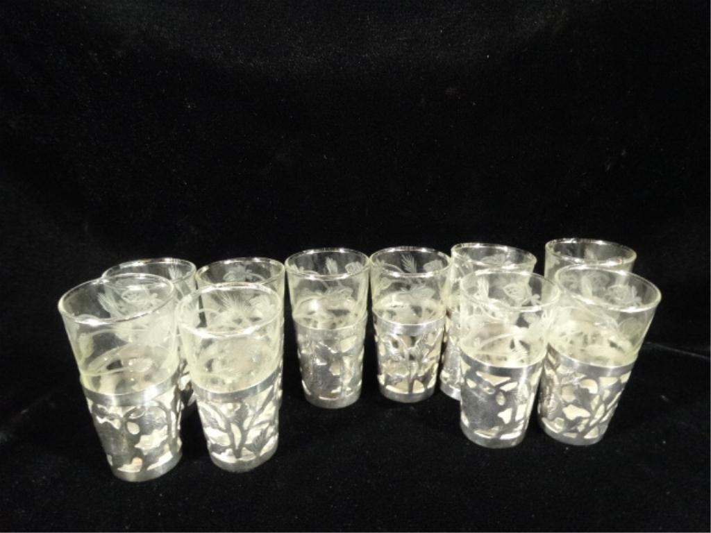 10 STERLING SILVER & GLASS SHOTGLASSES, MADE IN MEXICO,: 10 STERLING SILVER & GLASS SHOTGLASSES, MADE IN MEXICO, APPROX 2.75"H, SKU101