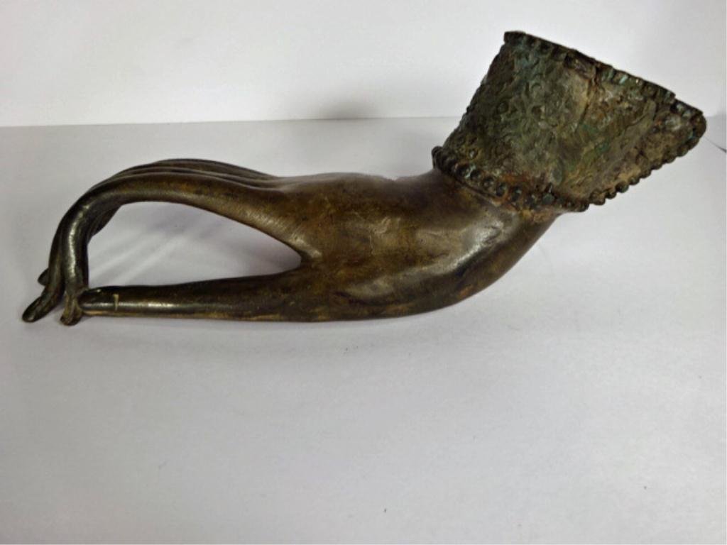 ANTIQUE THAI BRONZE BUDDHA HAND WITH LOTUS SYMBOLIZING: ANTIQUE THAI BRONZE BUDDHA HAND WITH LOTUS SYMBOLIZING REBIRTH, 11"W, SKU9000