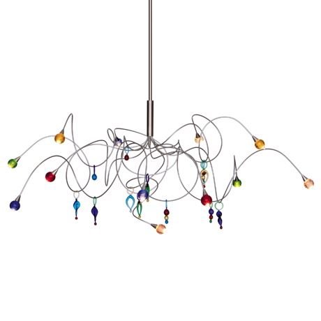 MODERN FREEFORM METAL CHANDELIER, MULTICOLOR SHADES AND: MODERN FREEFORM METAL CHANDELIER, MULTICOLOR SHADES AND DROPS, STRAWBERRY 12 LIGHT CHANDELIER BY HARCO LOOR, NEW FROM SHOWROOM, APPROX 43" X 35", SKU510