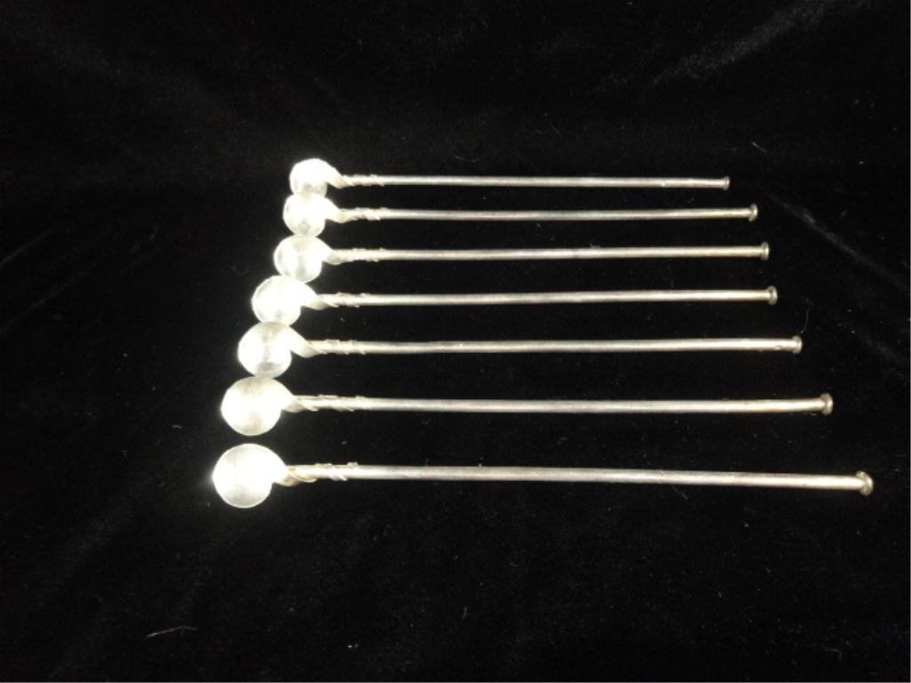 6 STERLING SILVER STRAW SPOONS, 55 GRAMS, MARKED, 8",: 6 STERLING SILVER STRAW SPOONS, 55 GRAMS, MARKED, 8", SKU9000