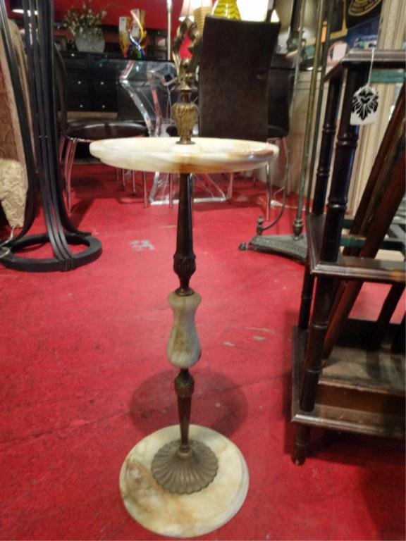 VINTAGE ONYX SMOKE STAND/ASHTRAY, METAL COLUMN WITH: VINTAGE ONYX SMOKE STAND/ASHTRAY, METAL COLUMN WITH ONYX BASE AND ASHTRAY, APPROX 28"H, SKU9000