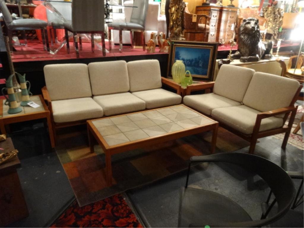 5 PC GANGSO DANISH MODERN TEAK LIVING ROOM, INCLUDES: 5 PC GANGSO DANISH MODERN TEAK LIVING ROOM, INCLUDES SOFA, LOVESEAT, COFFEE TABLE AND 2 END TABLES WITH TILE TOPS, SKU75233.02