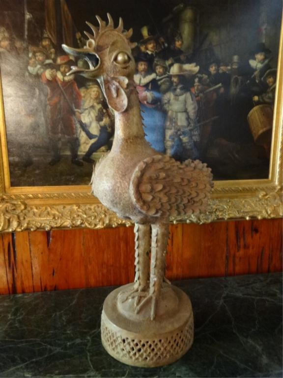 LARGE ANTIQUE AFRICAN BRONZE SCULPTURE, ROOSTER FIGURE,: LARGE ANTIQUE AFRICAN BRONZE SCULPTURE, ROOSTER FIGURE, APPROX 40"H, SKU581.36