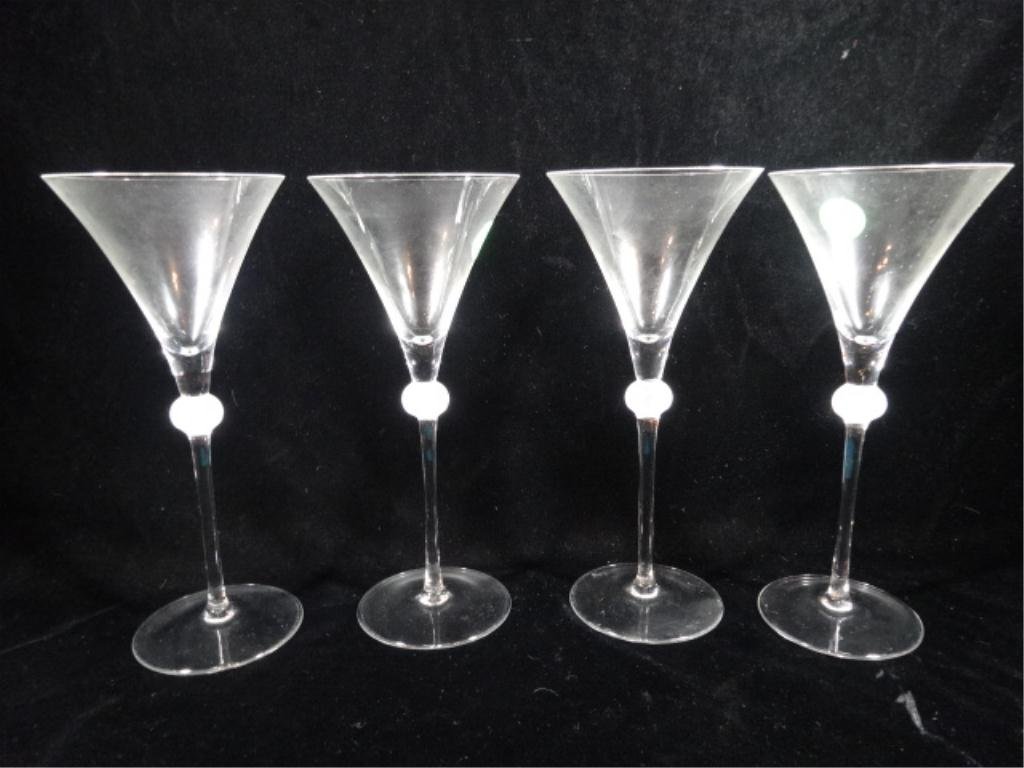 4 MARTINI GLASSES, FROSTED BALL IN STEM, APPROX 8.75"H,: 4 MARTINI GLASSES, FROSTED BALL IN STEM, APPROX 8.75"H, SKU576.06