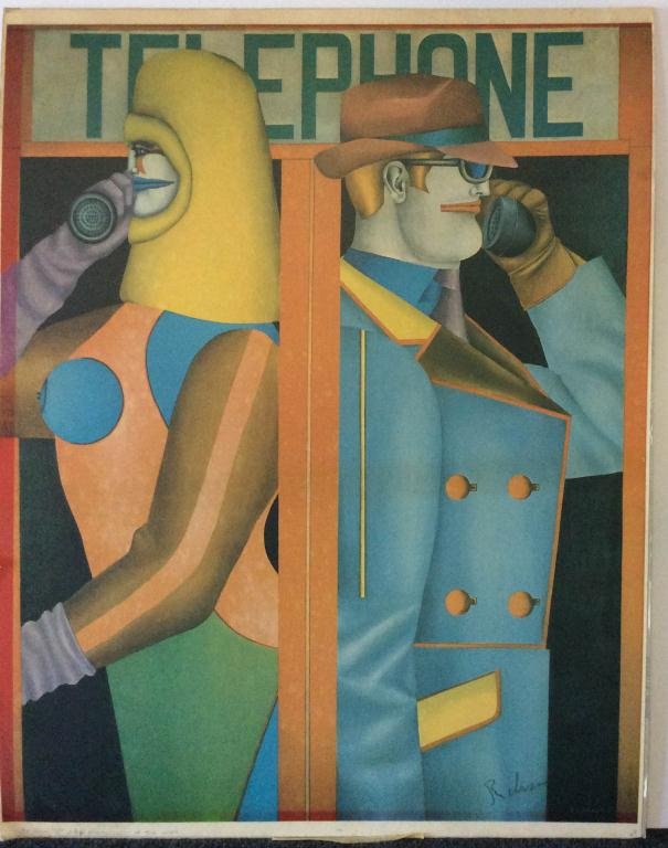 RARE RICHARD LINDNER (DIED 1978) MECHANISTIC CUBISM: RARE RICHARD LINDNER (DIED 1978) MECHANISTIC CUBISM LITHOGRAPH, "TELEPHONE", 1966, PENCIL SIGNED LOWER RIGHT, MOUNTED TO BOARD, LOWER MARGINS HAVE HAND WRITTEN NOTES IN PENCIL SUGGESTING IT WAS A WORK