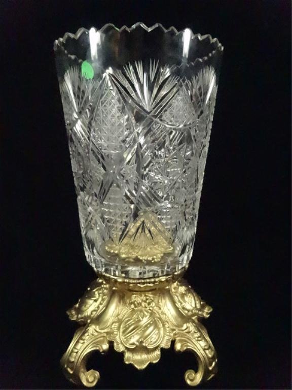 CRYSTAL URN/VASE WITH GOLD FINISH METAL BASE, APPROX Sep 02, 2014