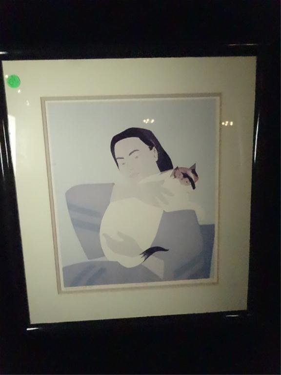 WILL BARNET SERIGRAPH, WOMAN AND WHITE CAT, ARTIST'S: WILL BARNET SERIGRAPH, WOMAN AND WHITE CAT, ARTIST'S PROOF, SIGNED IN PENCIL, APPROX 19" X 17" FRAMED