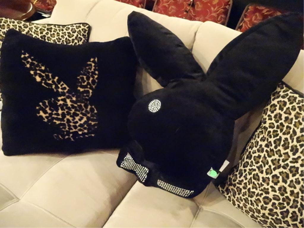2 PC LOT PLAYBOY BUNNY PILLOWS, ONE WITH RHINESTONES,: 2 PC LOT PLAYBOY BUNNY PILLOWS, ONE WITH RHINESTONES, ONE WITH CHEETAH PRINT, APPROX 18"