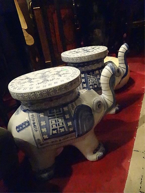 2 BLUE & WHITE PORCELAIN ELEPHANT GARDEN STOOLS, APPROX: 2 BLUE & WHITE PORCELAIN ELEPHANT GARDEN STOOLS, APPROX 18.5"H, SKU611.25