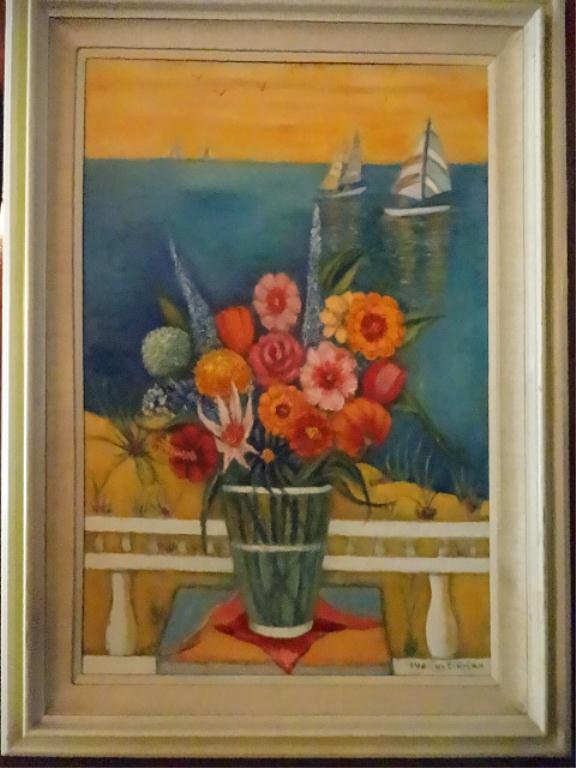 SUE KLEINMAN PAINTING ON CANVAS, FLORAL STILL LIFE, 33": SUE KLEINMAN PAINTING ON CANVAS, FLORAL STILL LIFE, 33" X 44" FRAMED, SKU581.116