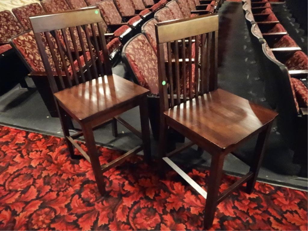 PAIR COUNTER HEIGHT WOOD BARSTOOLS, DARK FINISH: PAIR COUNTER HEIGHT WOOD BARSTOOLS, DARK FINISH