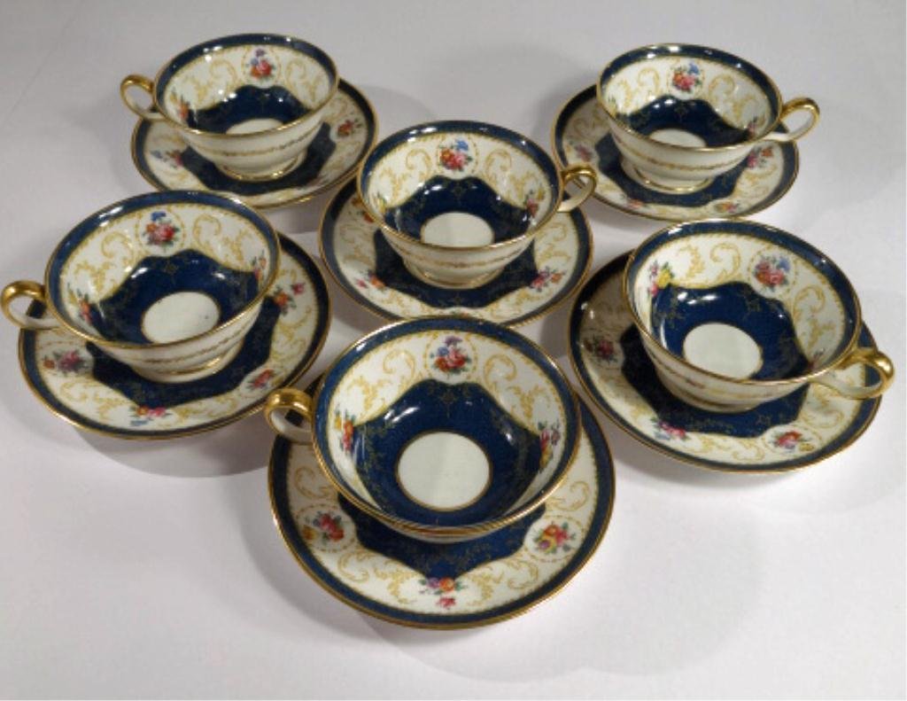 6 COPELAND SPODE "RALEIGH" CUPS AND SAUCERS, CIRCA: 6 COPELAND SPODE "RALEIGH" CUPS AND SAUCERS, CIRCA 1900, BLUE, GOLD AND WHITE, MARKED, SKU7496.151
