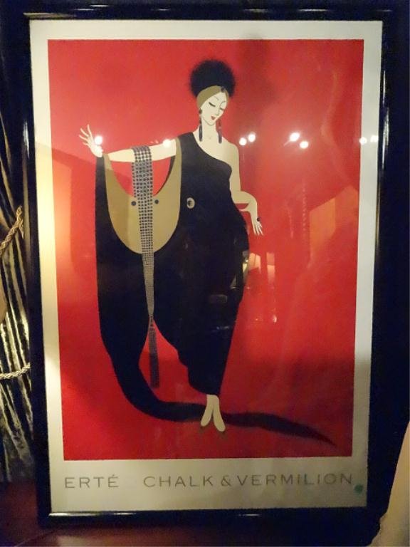 ERTE CHALK & VERMILION LITHOGRAPH, APPROX 39.5" X 27.5": ERTE CHALK & VERMILION LITHOGRAPH, APPROX 39.5" X 27.5" FRAMED, SKU639.12