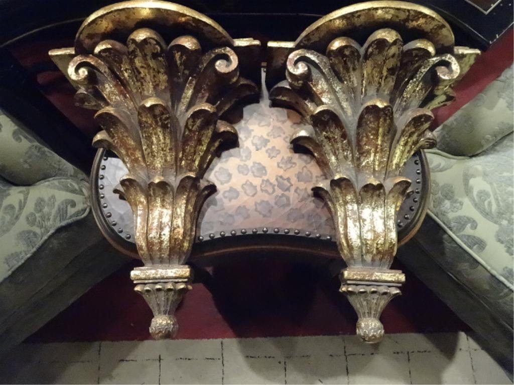 PAIR GOLD FINISH WALL BRACKETS, ACANTHUS LEAF FORM: PAIR GOLD FINISH WALL BRACKETS, ACANTHUS LEAF FORM BASES, APPROX 16"H, SKU604.06