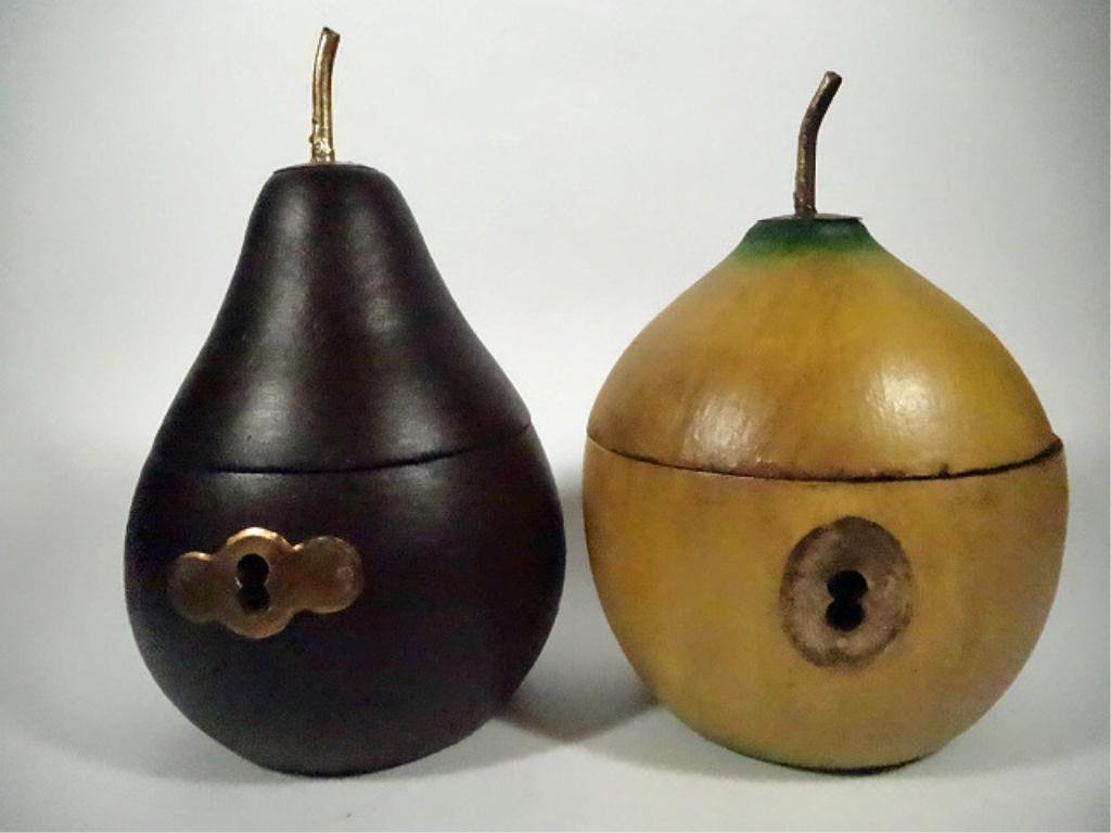 2 PC FRUIT SHAPED BOXES, FAUX LOCKS, APPROX 6.75",: 2 PC FRUIT SHAPED BOXES, FAUX LOCKS, APPROX 6.75", SKU627.13/10