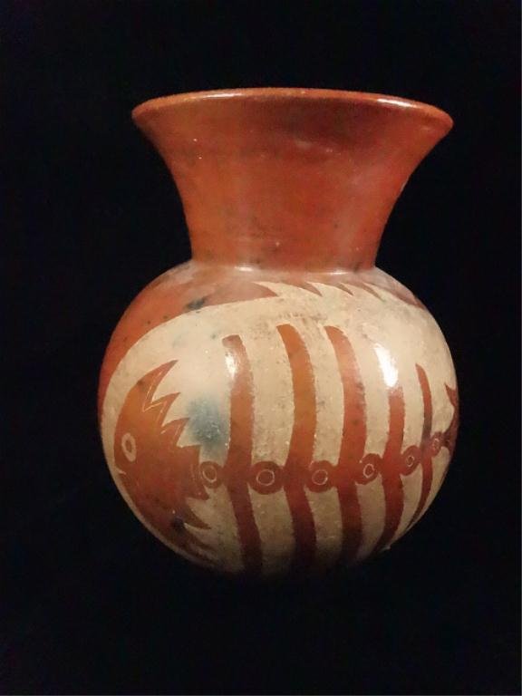 POTTERY VASE, FISH DESIGN, APPROX 12.25"H, SKU539: POTTERY VASE, FISH DESIGN, APPROX 12.25"H, SKU539