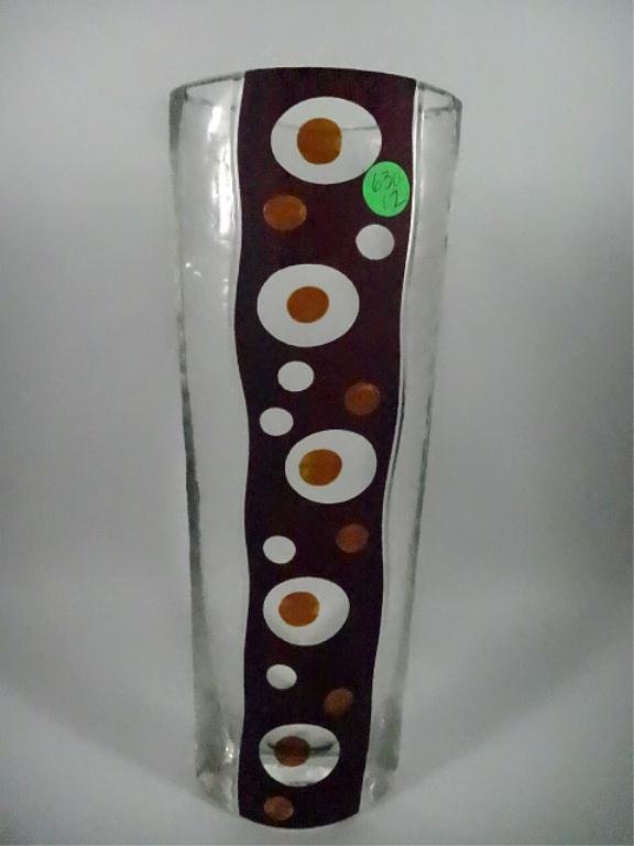OGGETTI ART GLASS VASE, CLEAR, AMBER & BLACK, SIGNED,: OGGETTI ART GLASS VASE, CLEAR, AMBER & BLACK, SIGNED, MADE IN CZECH REPUBLIC, APPROX 12", SKU630.12