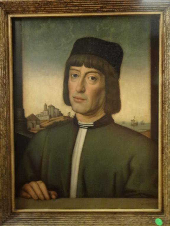 FINE OIL ON BOARD MARTIN ALONSO PINZON PORTRAIT,: FINE OIL ON BOARD MARTIN ALONSO PINZON PORTRAIT, VINTAGE REPRODUCTION, SPANISH MARINER/NAVIGATOR, SAILED WITH COLUMBUS IN 1492, ORIGINAL IN SPANISH MUSEUM, APPROX 27.5" X 21.5" FRAMED, SKU531.17