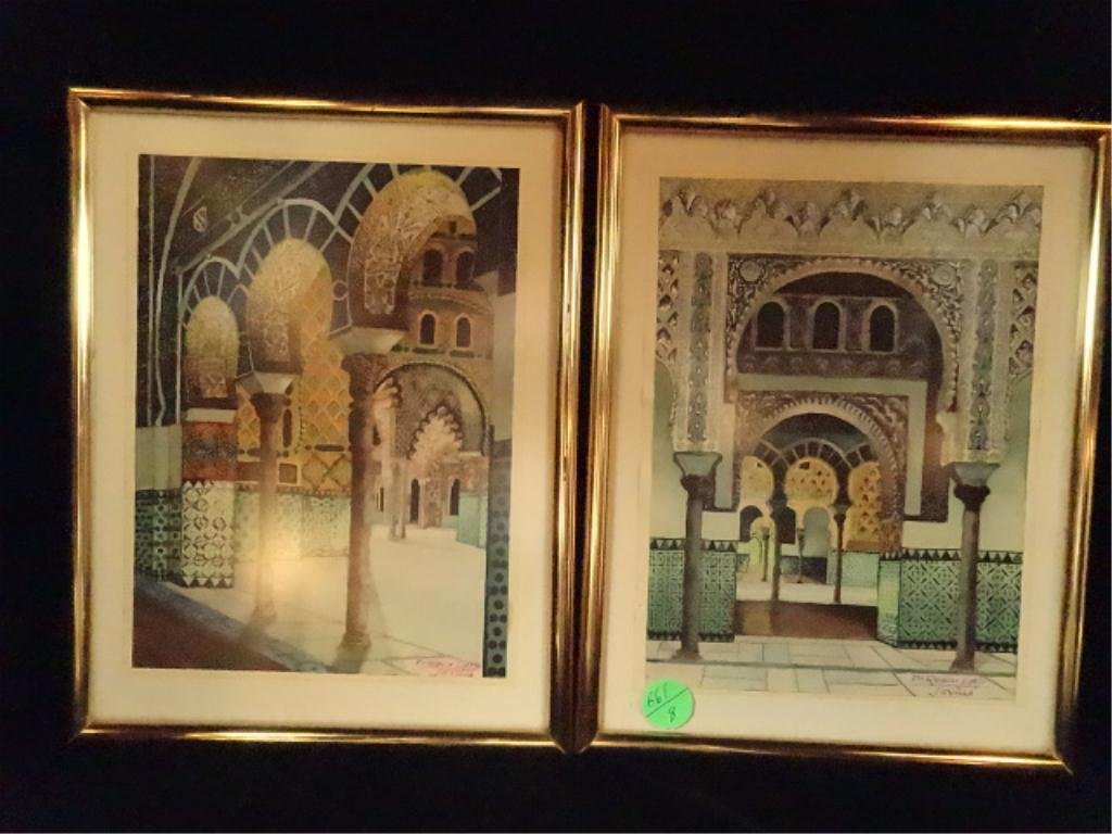 TWO SPANISH ETCHINGS, SIGNED FLO REBOLLO ESPEJO,: TWO SPANISH ETCHINGS, SIGNED FLO REBOLLO ESPEJO, SEVILLA LOWER RIGHT, APPROX 9.5" X 7.25" FRAMED