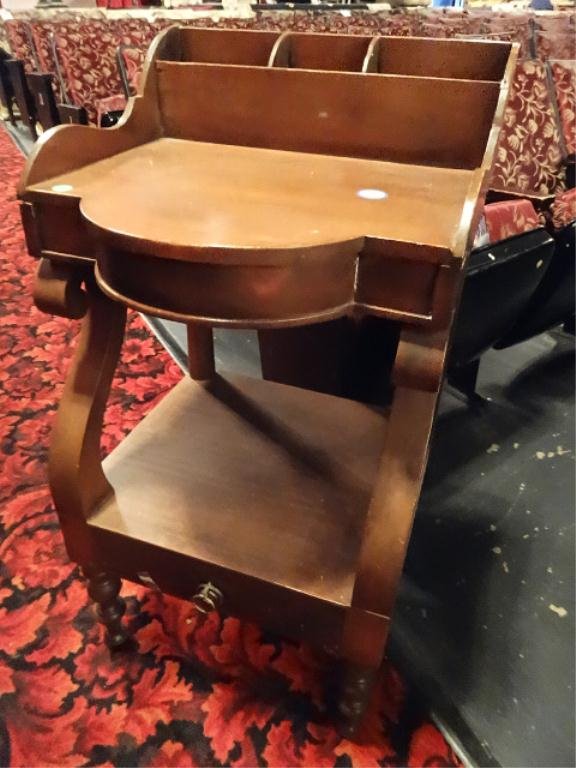 SMALL ANTIQUE EMPIRE STYLE WASHSTAND, UNDERTIER WITH: SMALL ANTIQUE EMPIRE STYLE WASHSTAND, UNDERTIER WITH LOWER DRAWER, APPROX 28"H, SKU329.7
